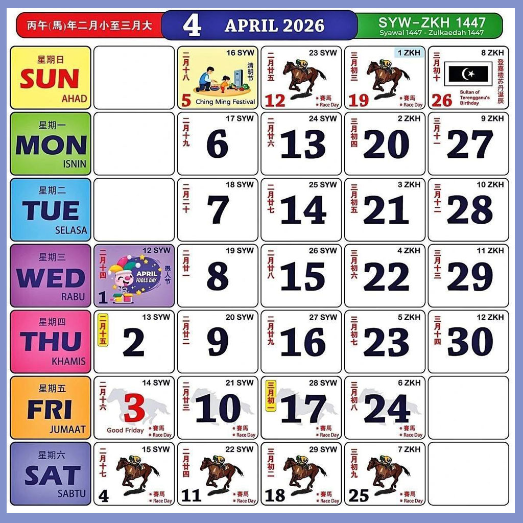 Kalendar Kuda April 2026