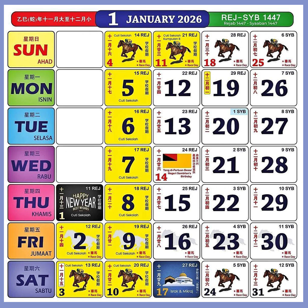 Kalendar Kuda Januari 2026