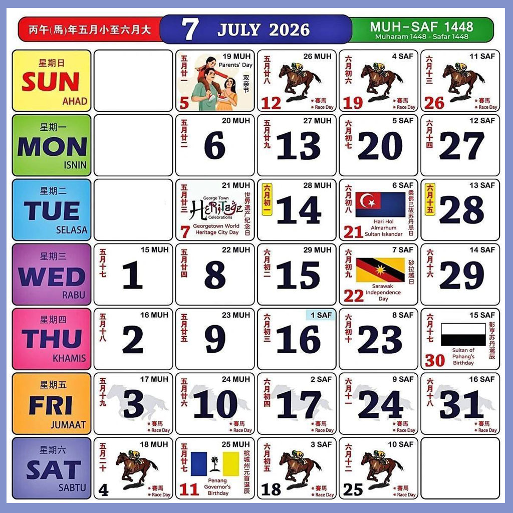 Kalendar Kuda Julai 2026