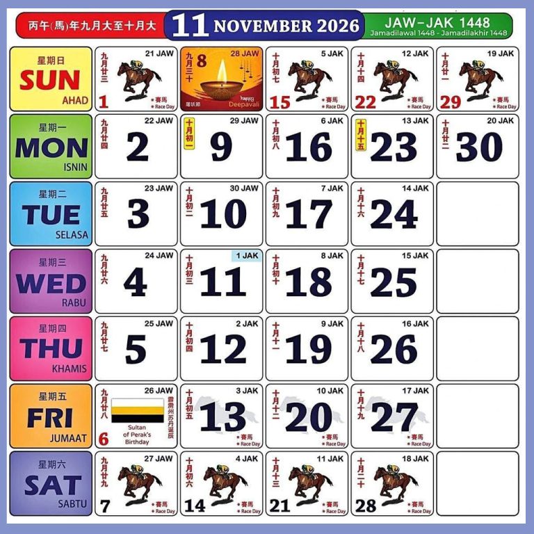 Kalendar Kuda November 2026