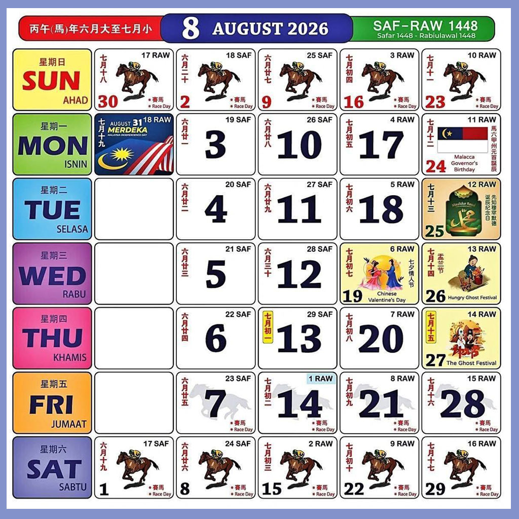 Kalendar Kuda Ogos 2026