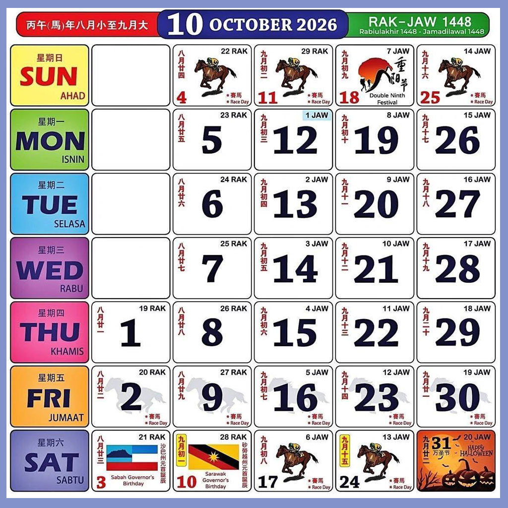 Kalendar Kuda Oktober 2026