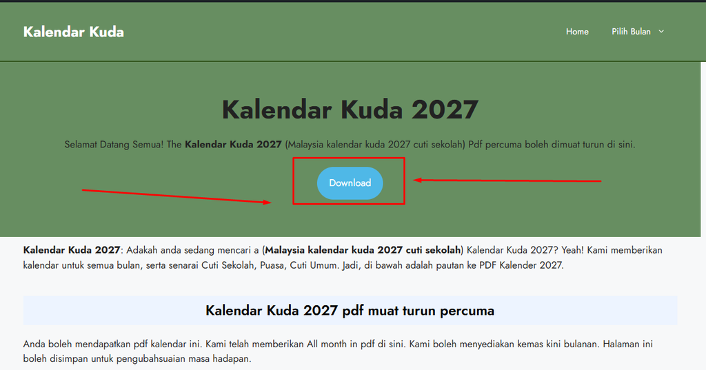 Kalendar Kuda 2027 pdf muat turun percuma